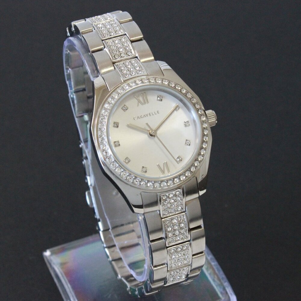 Retro Caravelle Sport Ladies Quartz Watch 154 Austrian Crystals Stainless 28mm - Picture 2 of 13